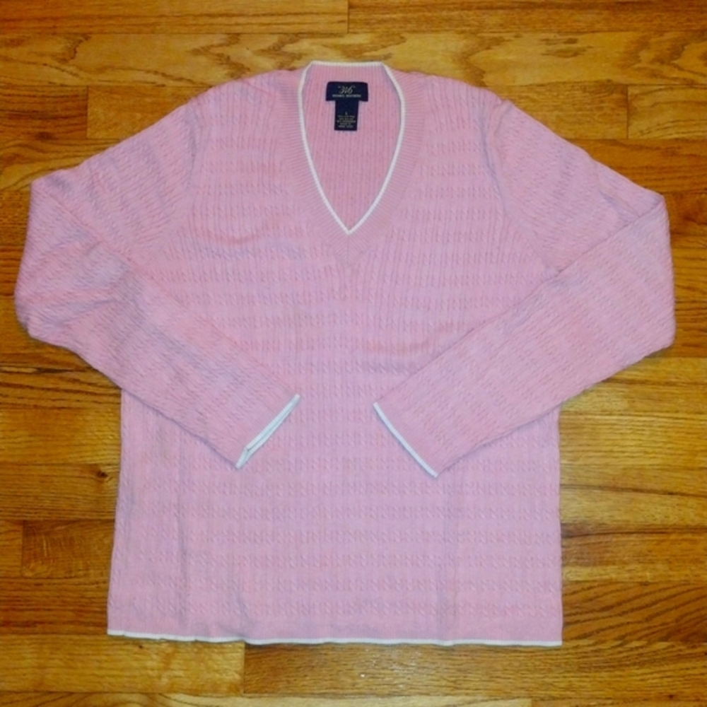 Pink Brooks Brothers "346" cable-knit, V-neck sweater